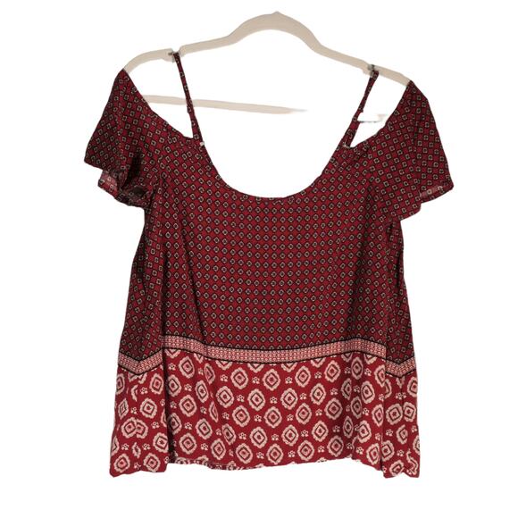 Abercrombie & Fitch Cold Shoulder Top Womens Medium Red Adjustable Straps Blouse - Picture 1 of 5